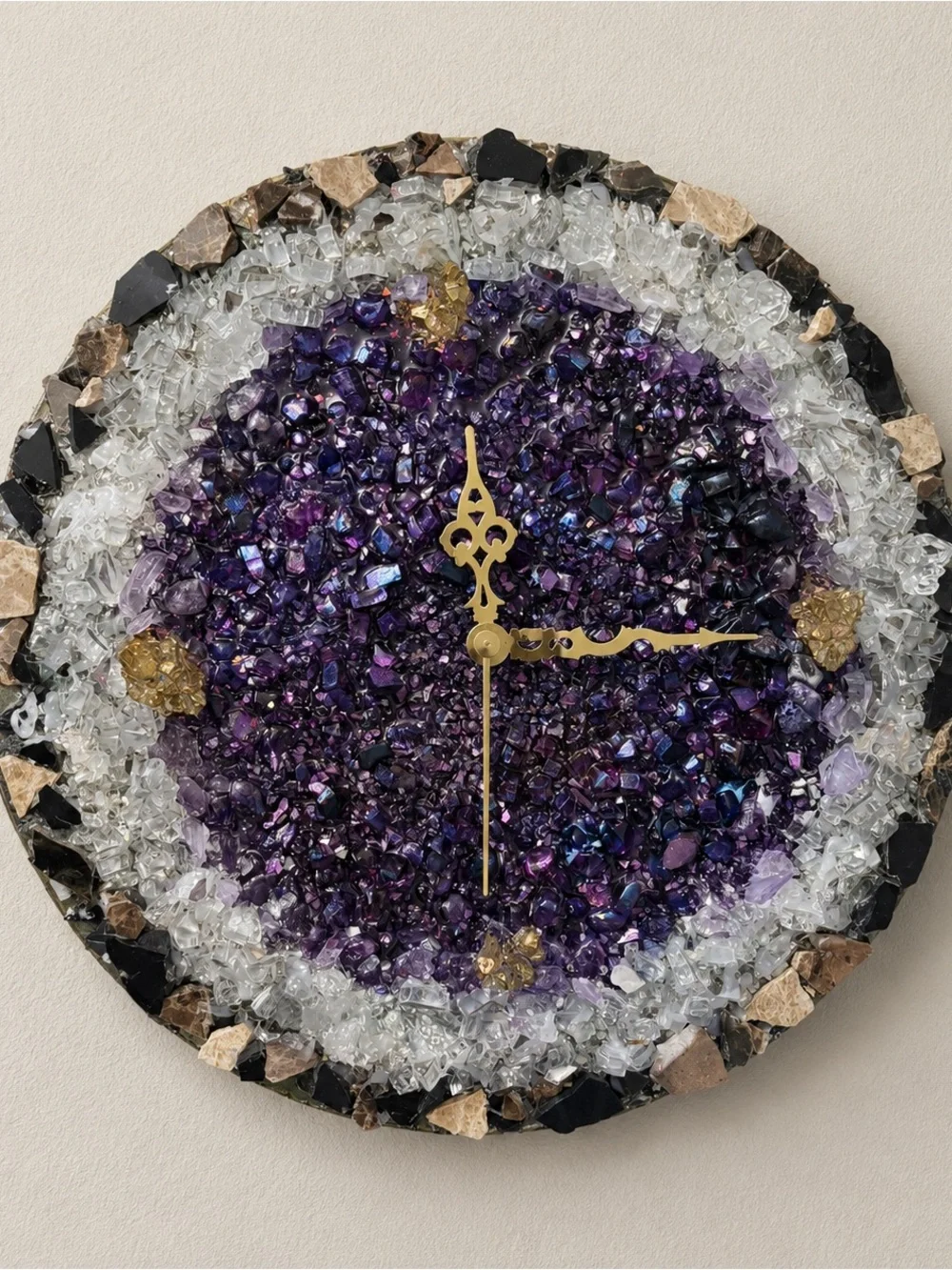 Handmade Amethyst Crystal Geode Wall Clock by